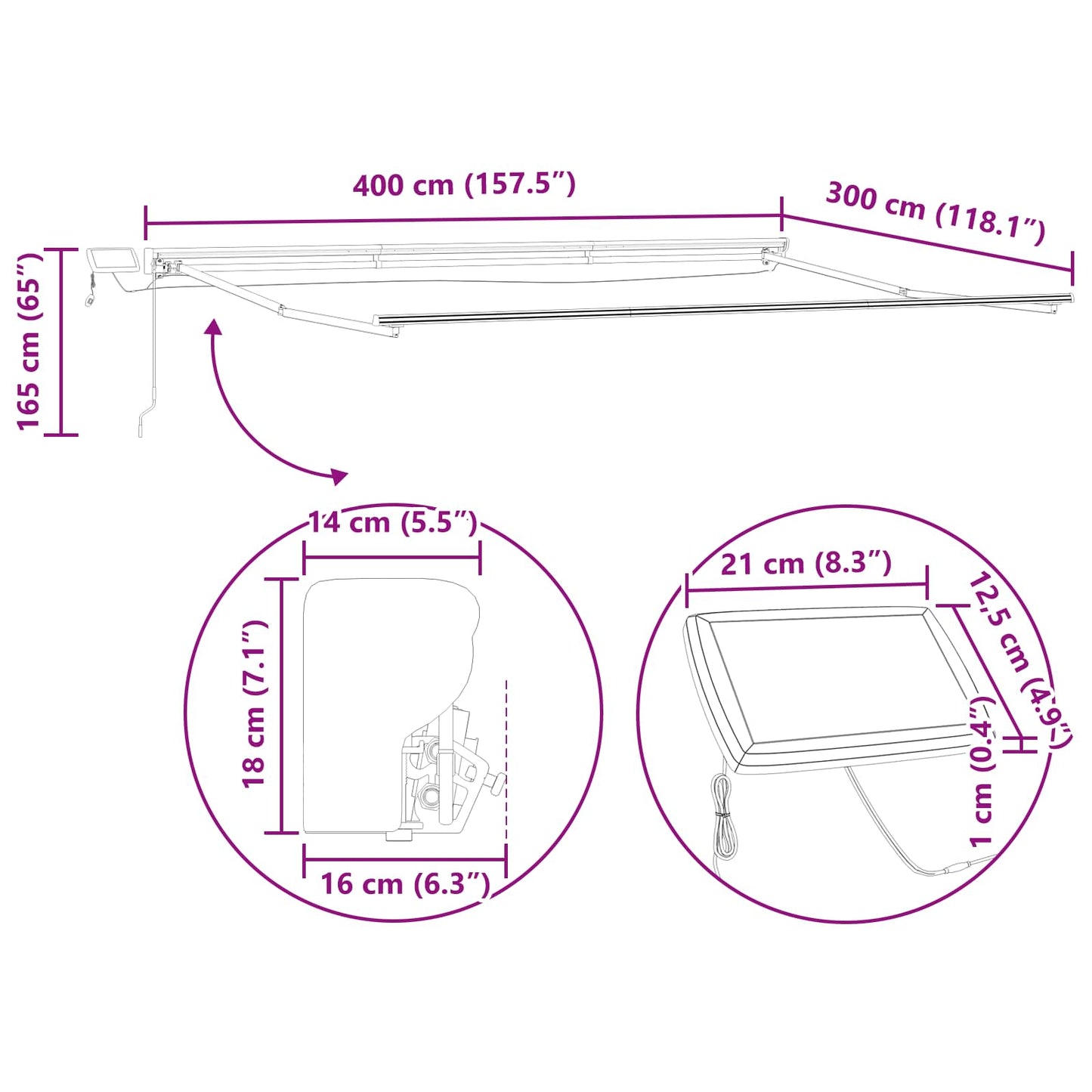 Cornice per Tenda Manuale con LED Antracite e Bianco 4 × 3 m