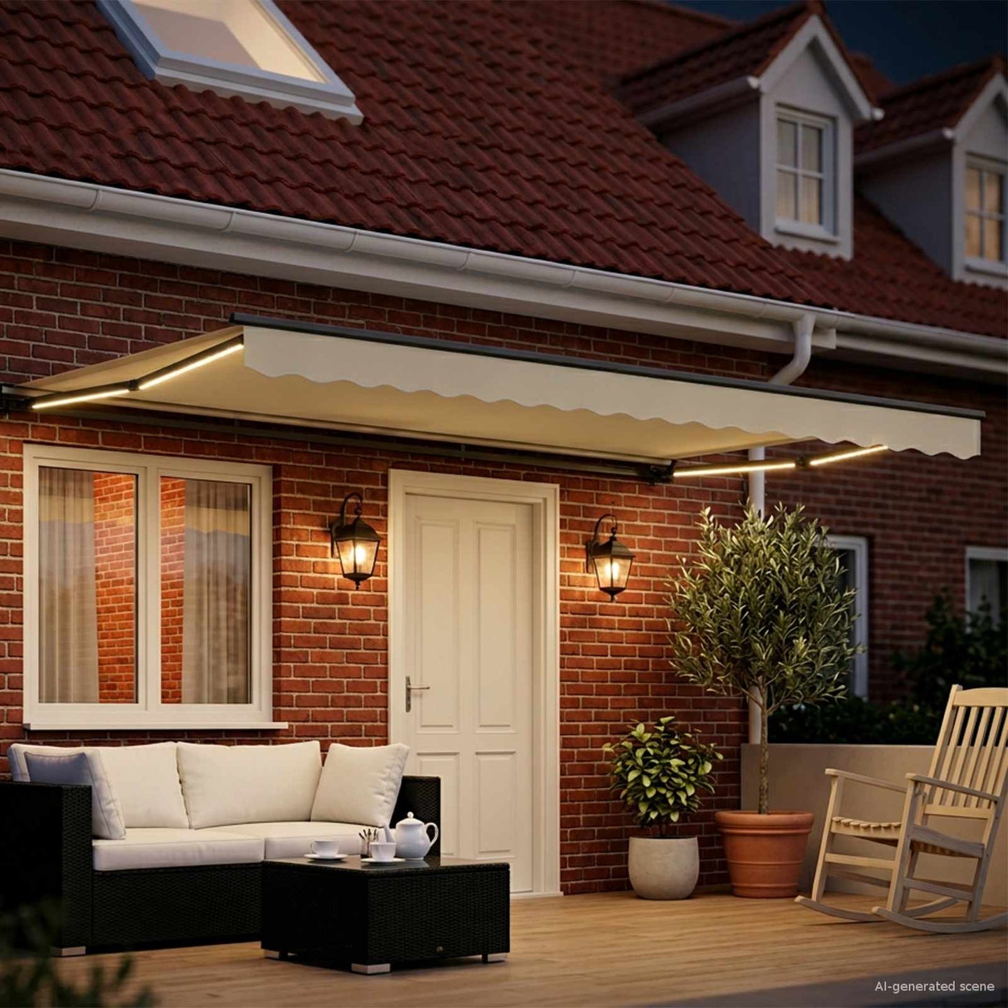 Cornice per Tenda Manuale con LED Crema e Antracite 4 × 3,5 m | homemem39