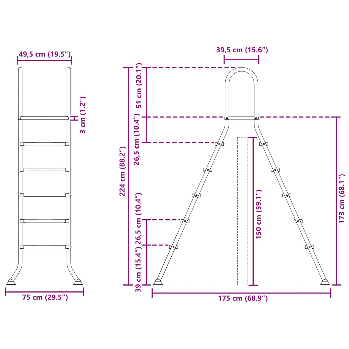 Scala per piscina fuori terra 224 x 175 cm 5-Gradino | homemem39