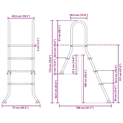 Scala per piscina parzialmente interrata 172 x 106 cm 3-Gradino