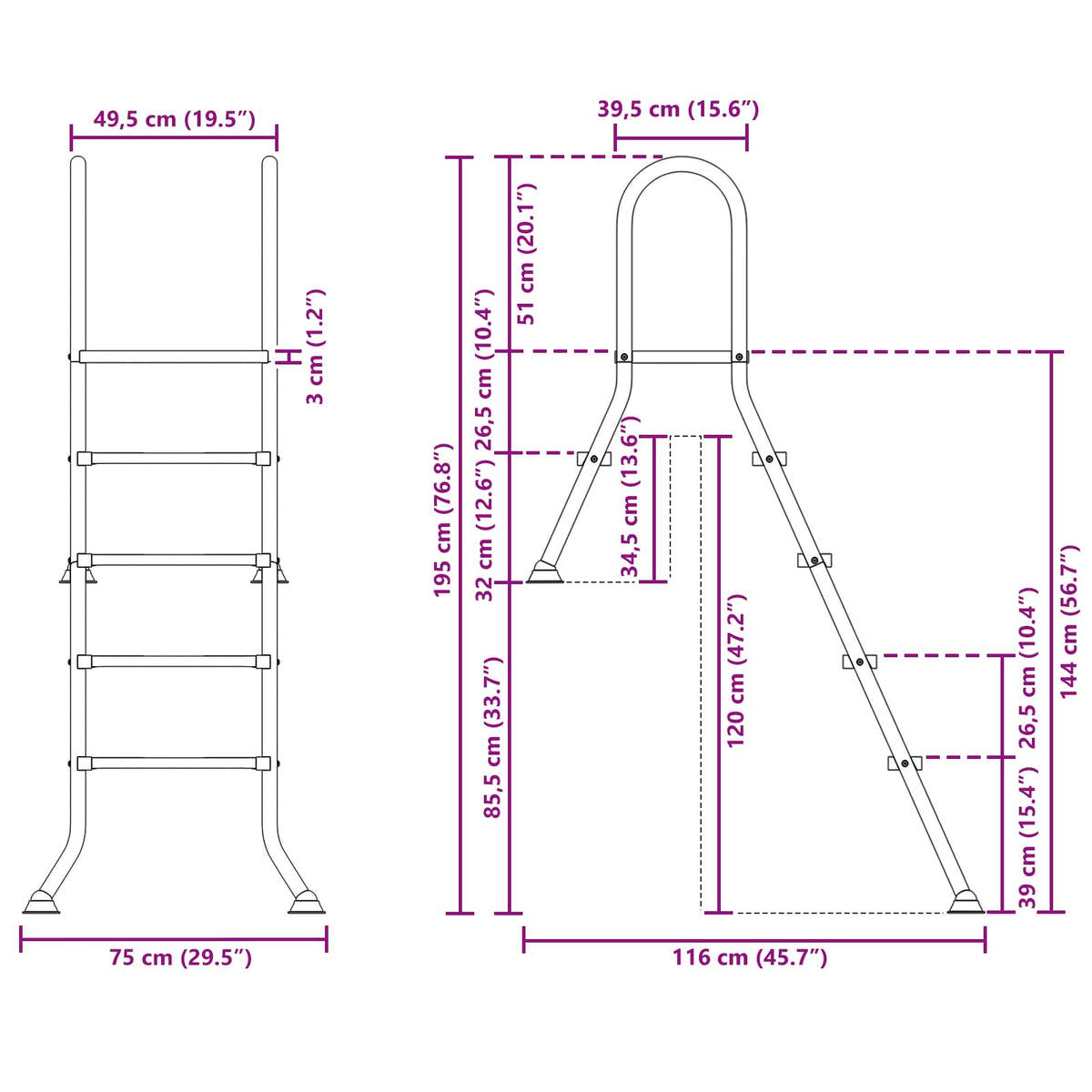 Scala per piscina parzialmente interrata 195 x 116 cm 4-Gradino | homemem39
