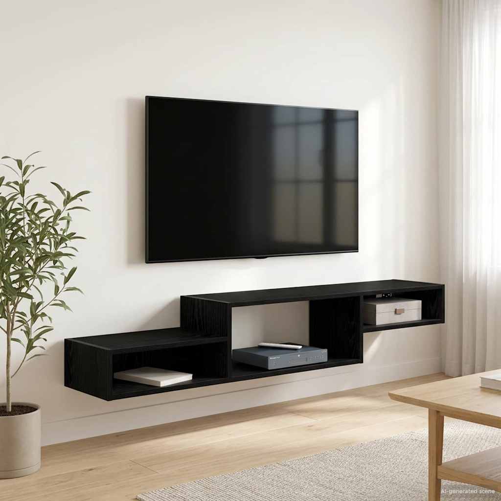 Mobile TV da Parete A parete Rovere Nero 150 x 28 x 26 cm | homemem39