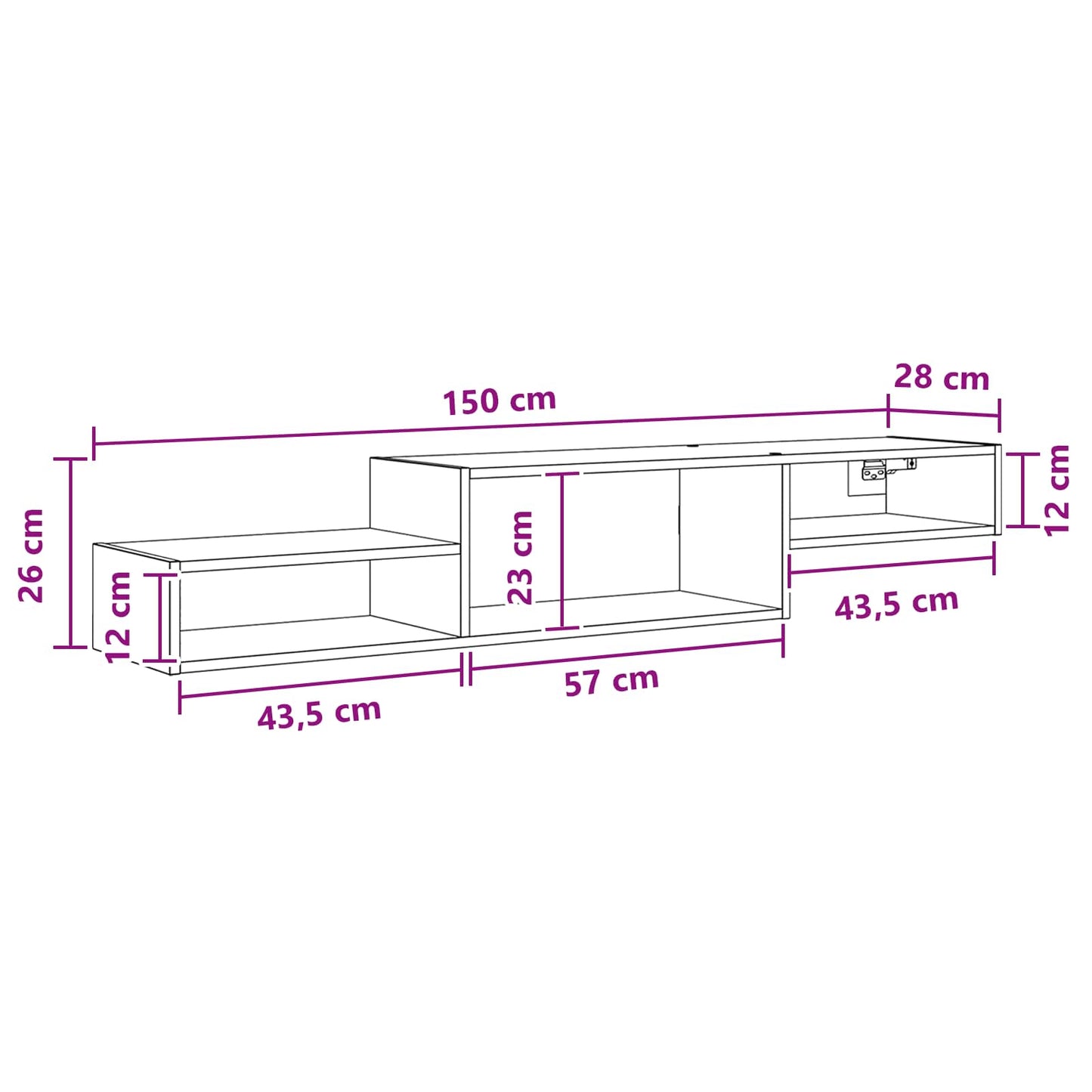 Mobile TV da Parete A parete Legno antico 150 x 28 x 26 cm | homemem39