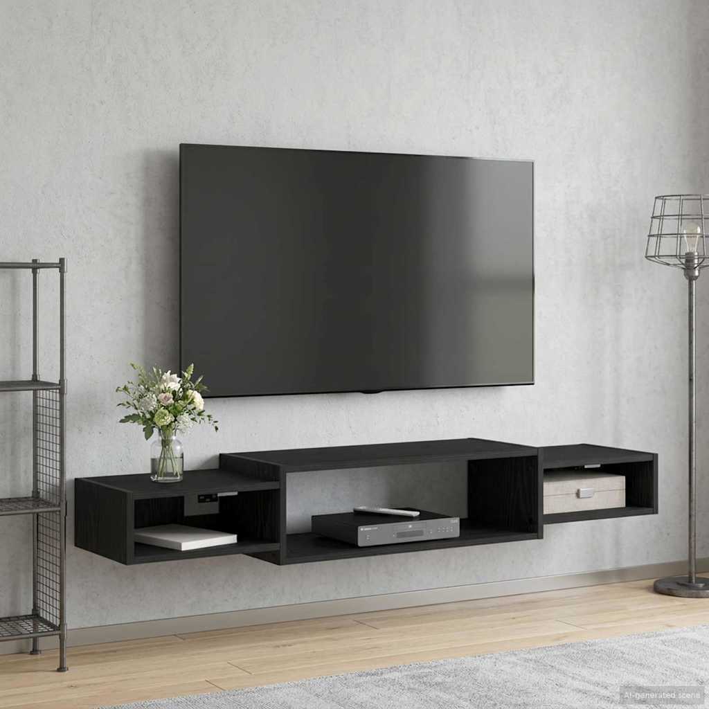 Mobile TV da Parete A parete Rovere Nero 140 x 28 x 21 cm | homemem39