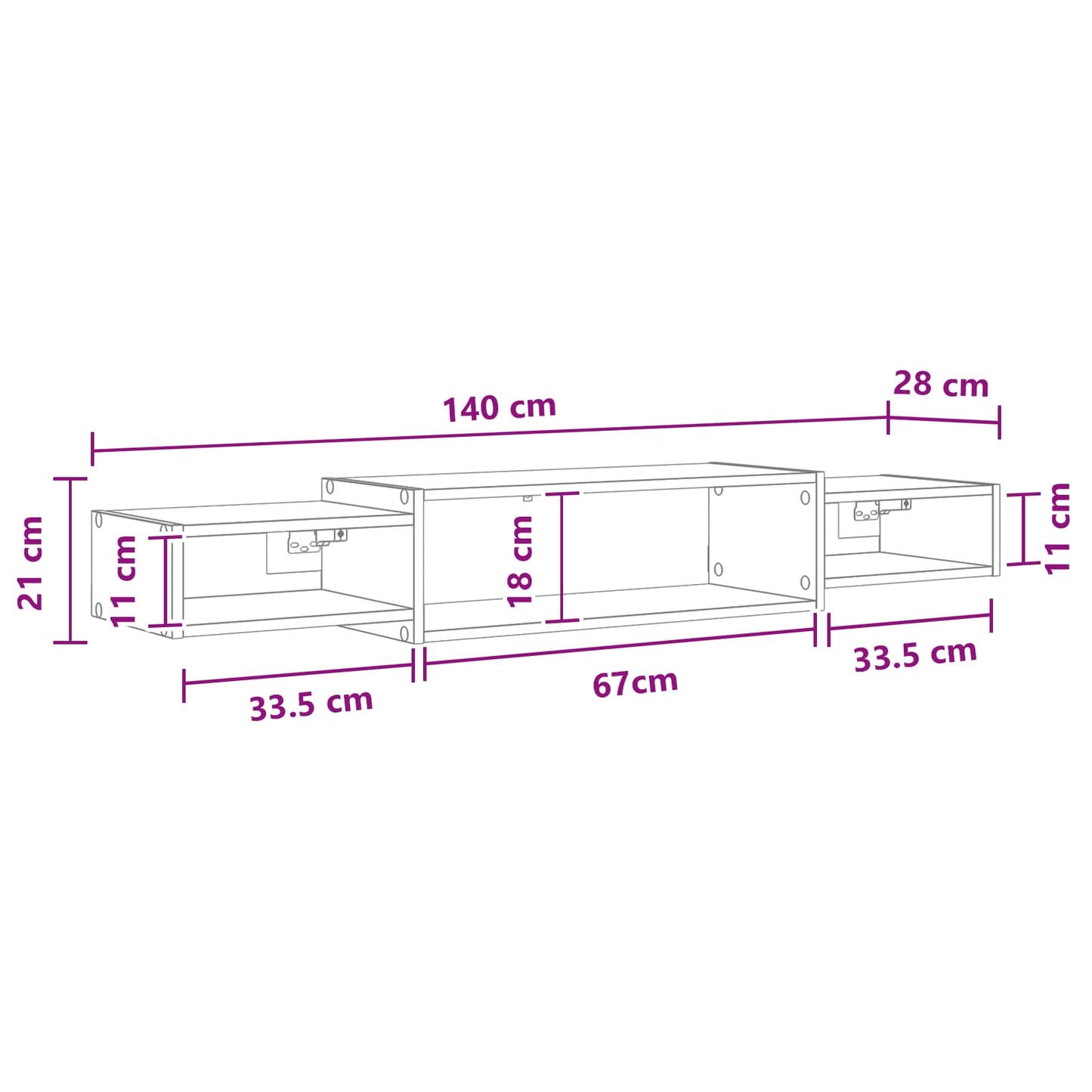 Mobile TV da Parete A parete Rovere Sonoma 140 x 28 x 21 cm | homemem39