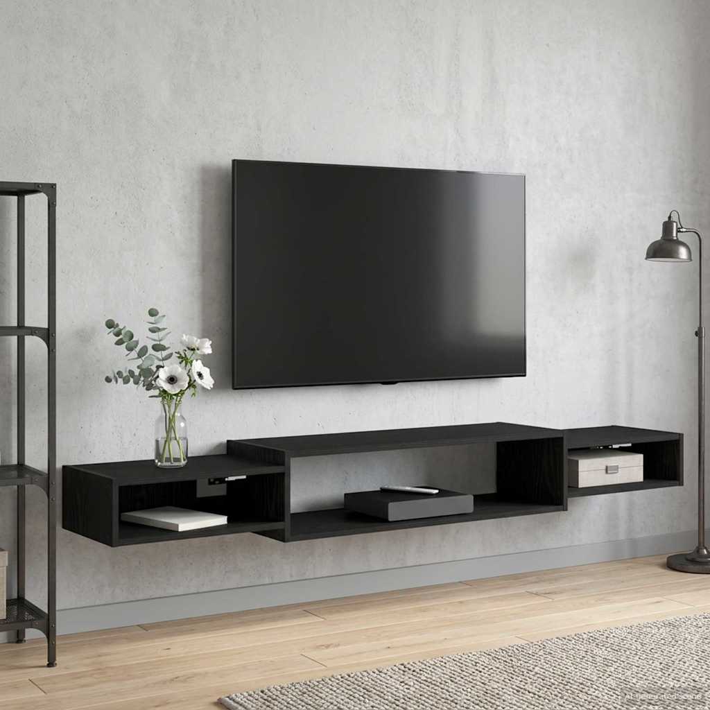Mobile TV da Parete A parete Rovere Nero 180 x 28 x 21 cm | homemem39
