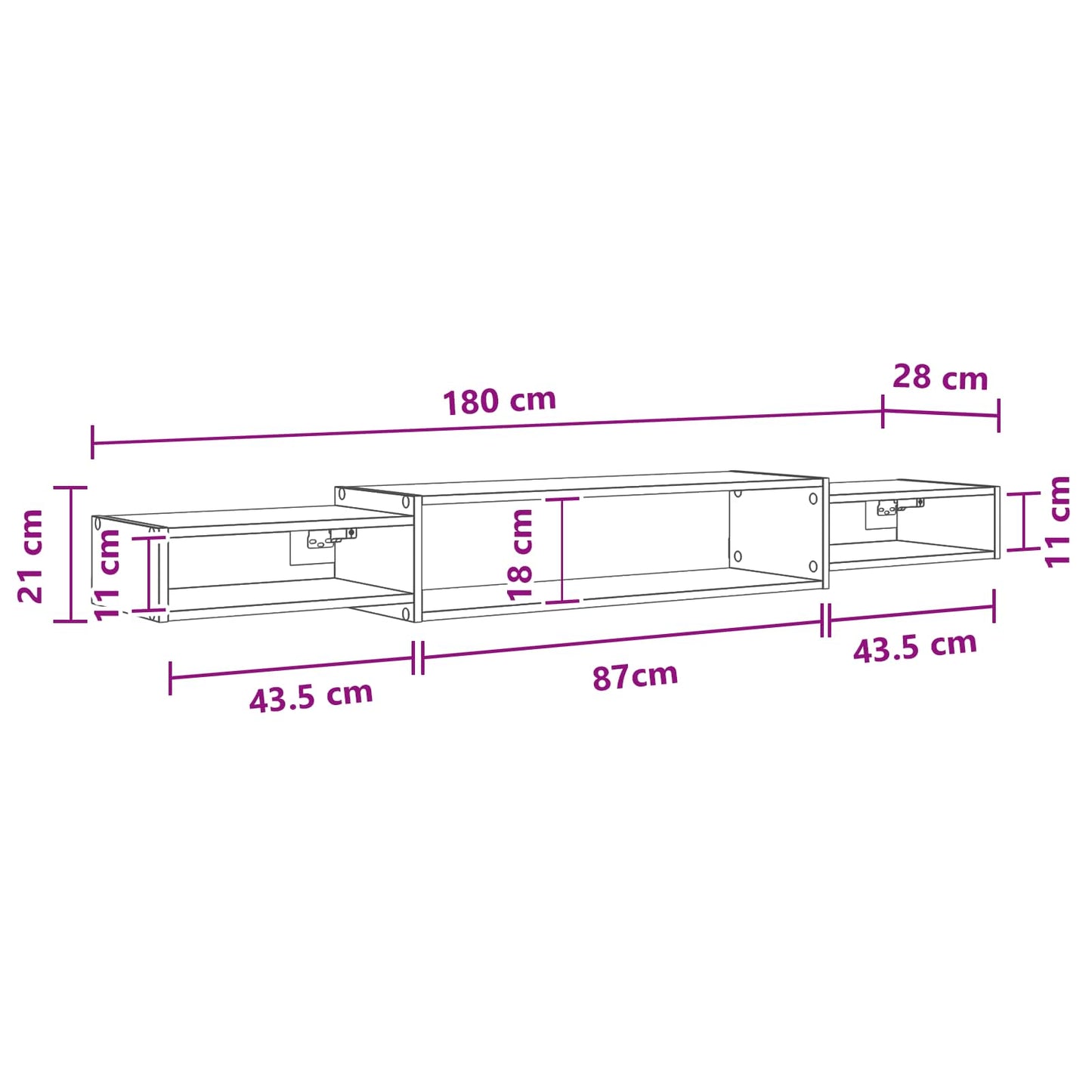 Mobile TV da Parete A parete Rovere Sonoma 180 x 28 x 21 cm | homemem39
