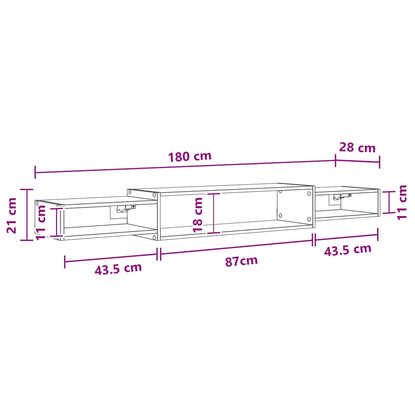 Mobile TV da Parete A parete Rovere Fumo 180 x 28 x 21 cm | homemem39