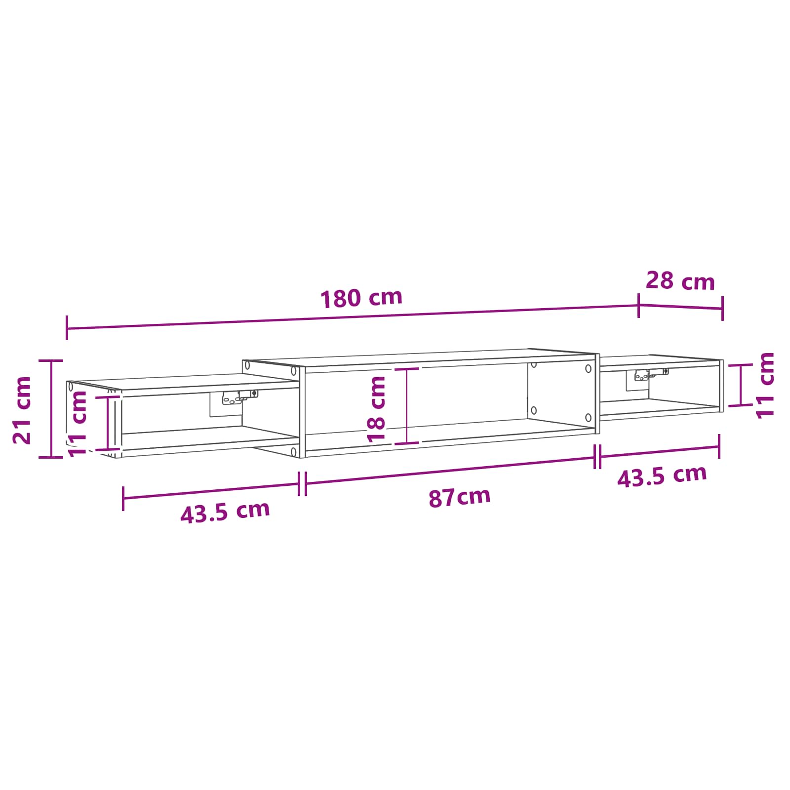 Mobile TV da Parete A parete Rovere Fumo 180 x 28 x 21 cm | homemem39