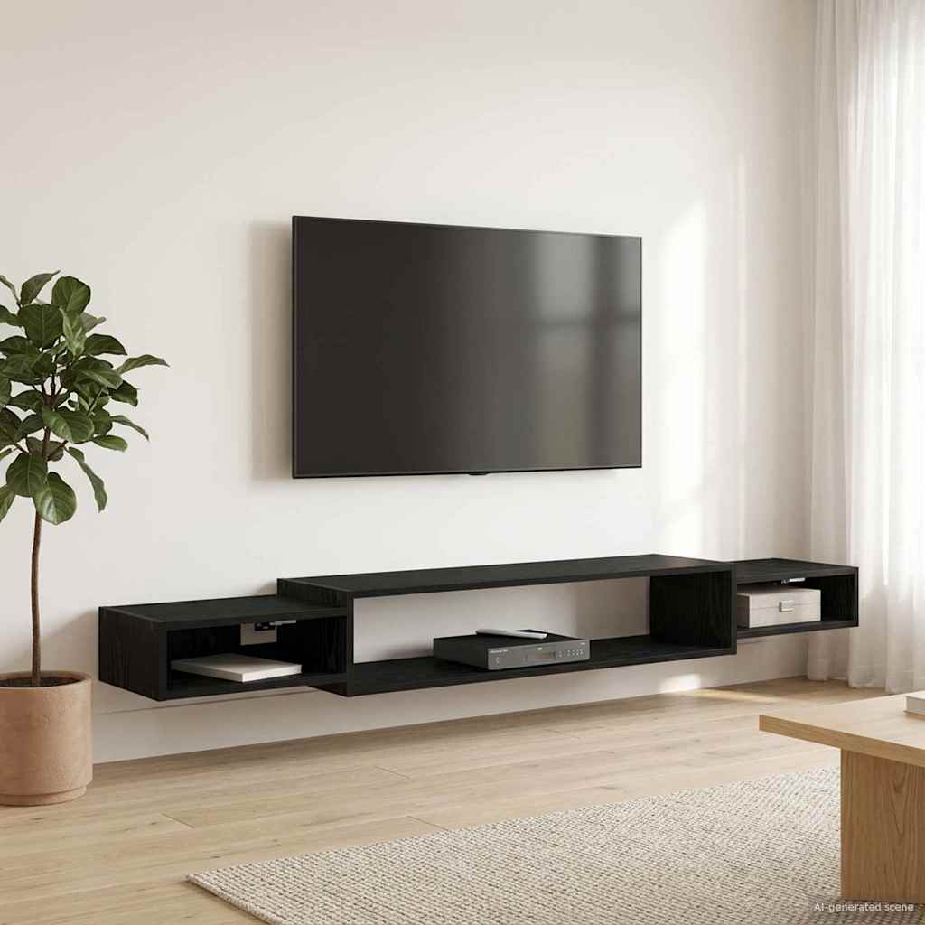 Mobile TV da Parete A parete Rovere Nero 220 x 28 x 21 cm | homemem39