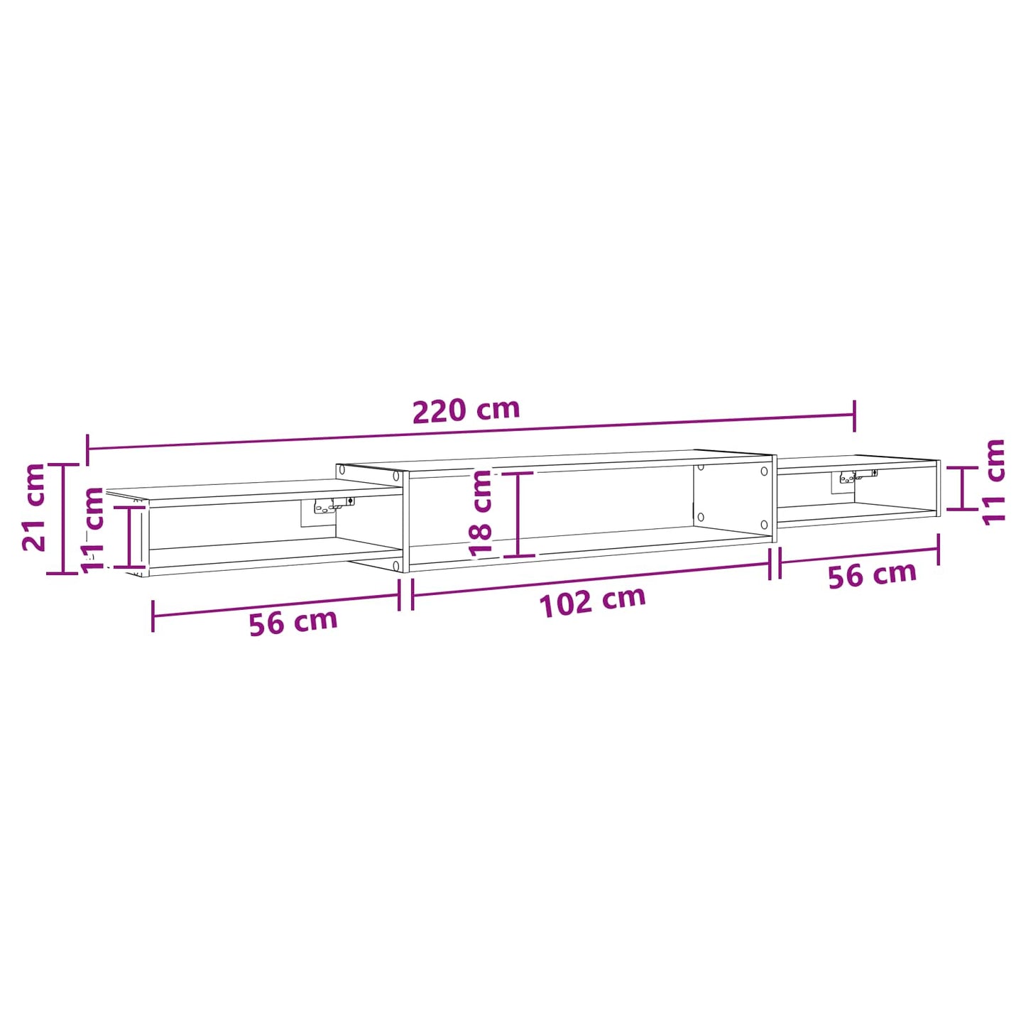 Mobile TV da Parete A parete Grigio Cemento 220 x 28 x 21 cm | homemem39