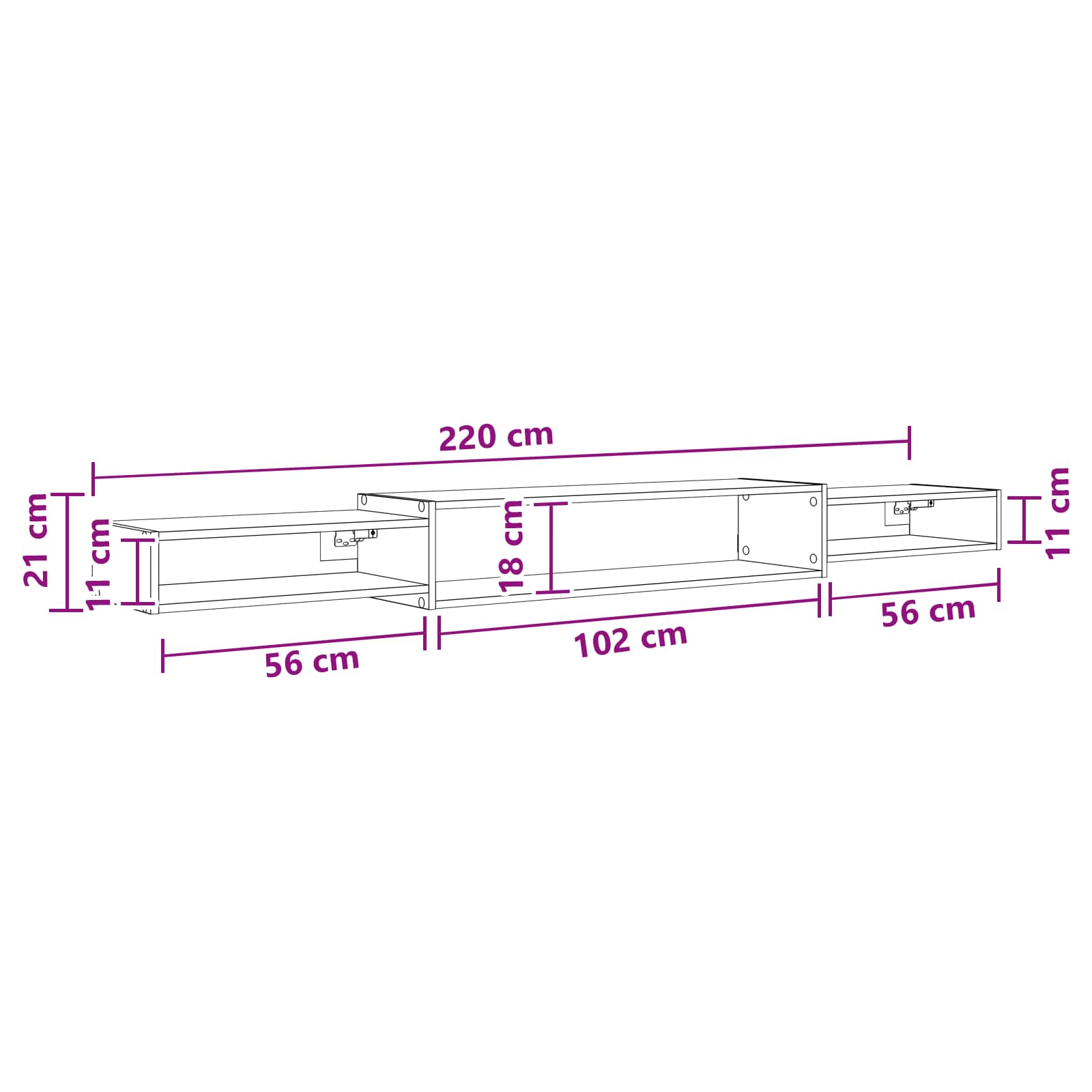 Mobile TV da Parete A parete Grigio Cemento 220 x 28 x 21 cm | homemem39