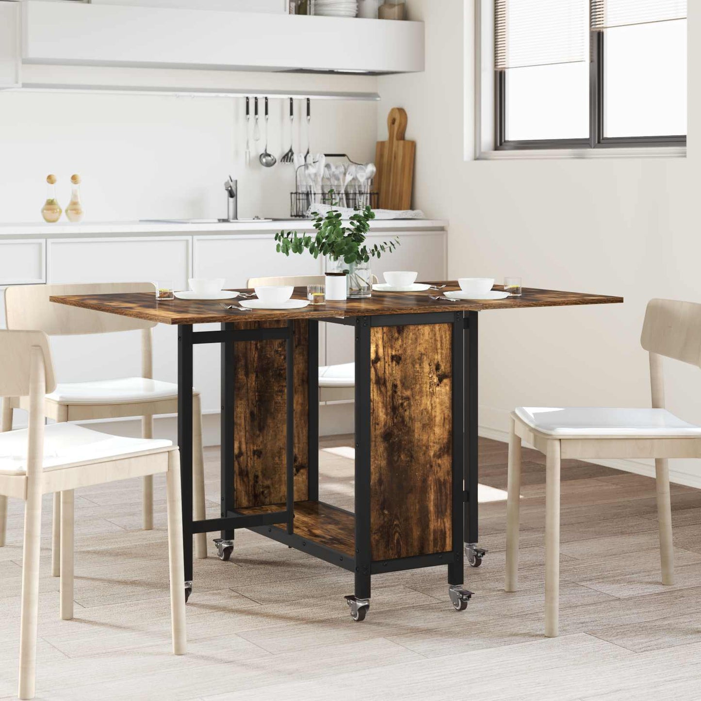 Tavolo da pranzo pieghevole con ruote 130 x 80 x 76,5 cm