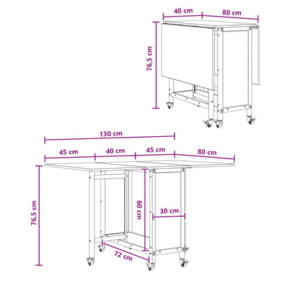 Tavolo da pranzo pieghevole con ruote 130 x 80 x 76,5 cm