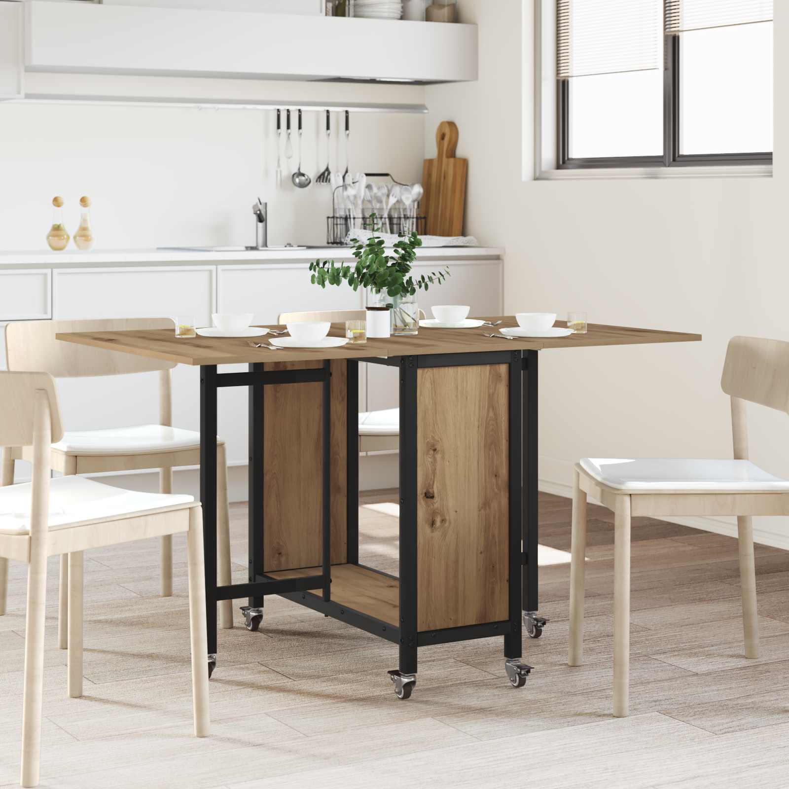Tavolo da pranzo pieghevole con ruote 130 x 80 x 76,5 cm | homemem39