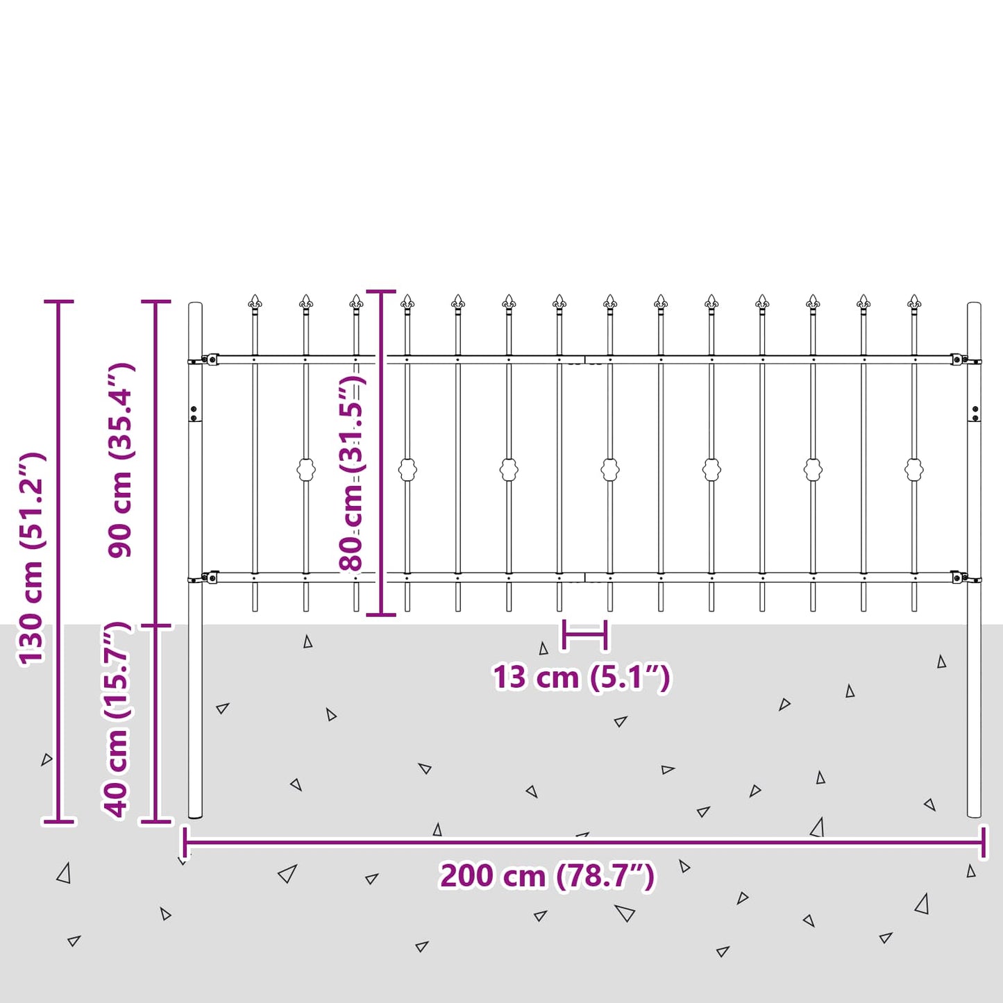 Recinzione a punte Asten Nero 200 x 130 cm | homemem39