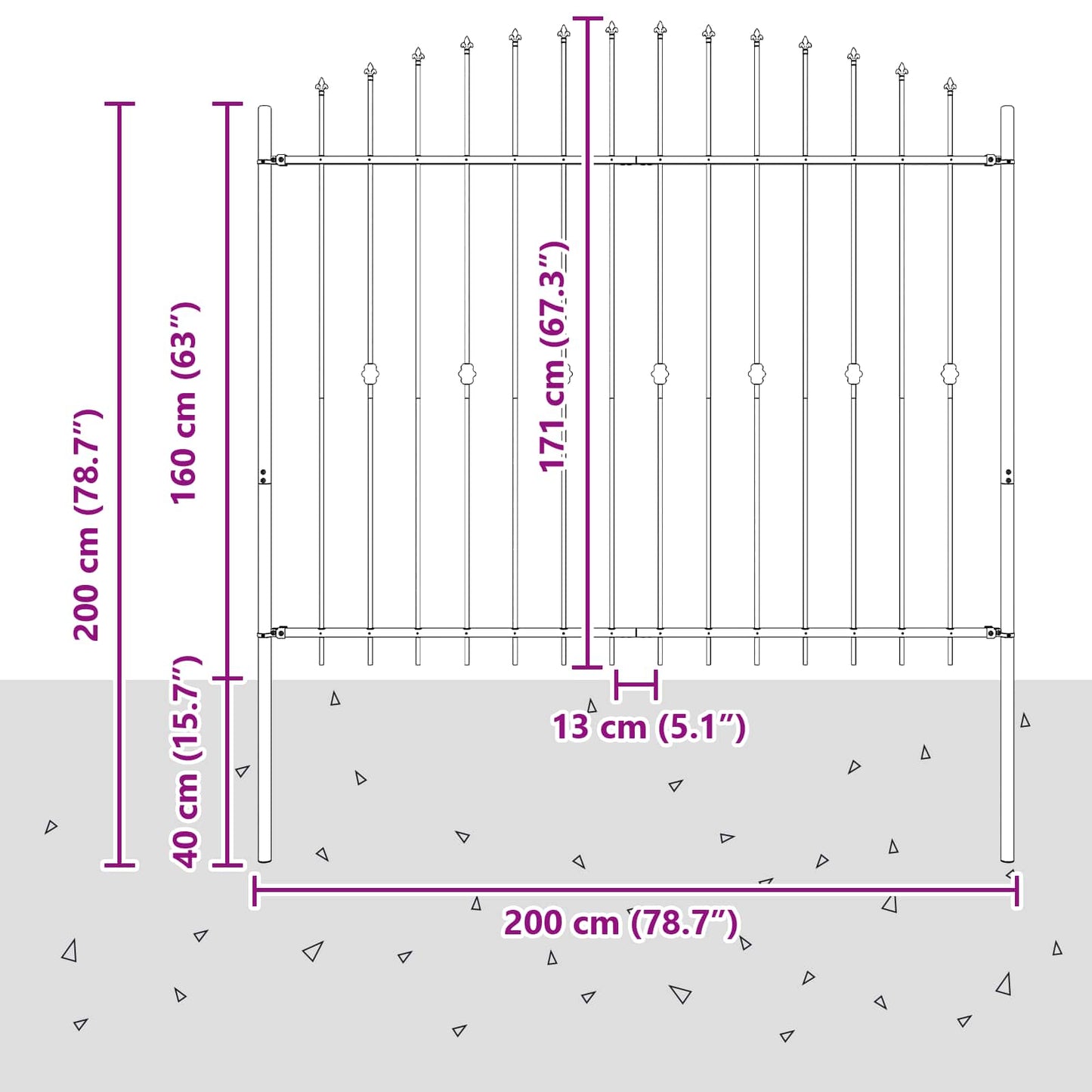 Recinzione a punte Asten Nero 200 x 200 cm | homemem39