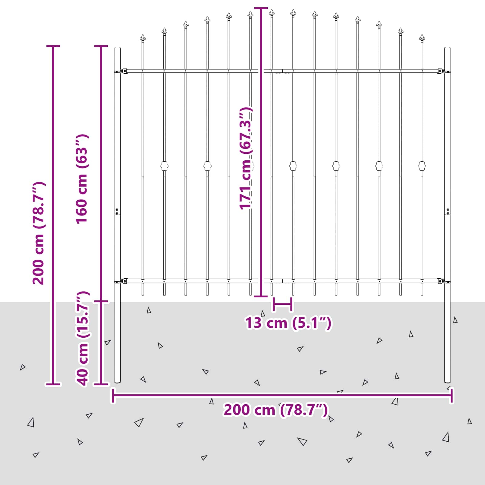 Recinzione a punte Asten Nero 200 x 200 cm | homemem39