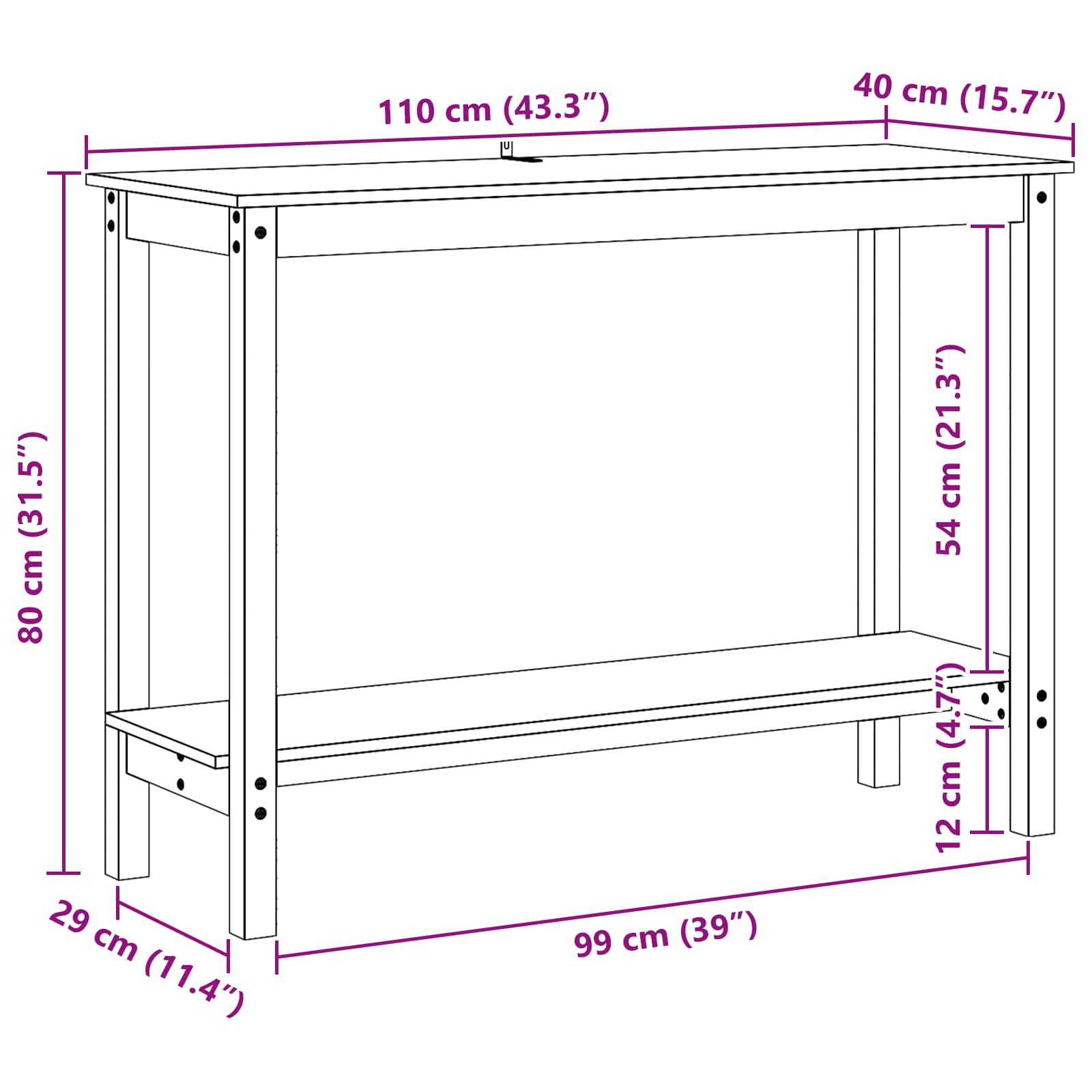 Tavolo consolle con lo scaffale Marrone Cera 110 x 40 x 80 cm | homemem39