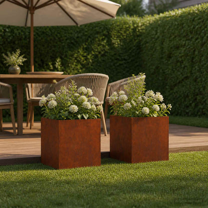 Vaso da giardino 2 pz Ruggine 35 x 35 x 35 cm Acciaio Corten | homemem39