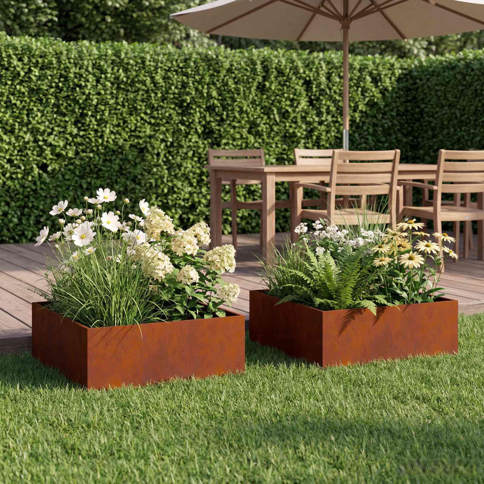 Vaso da giardino 2 pz Ruggine 60 x 60 x 20 cm Acciaio Corten | homemem39