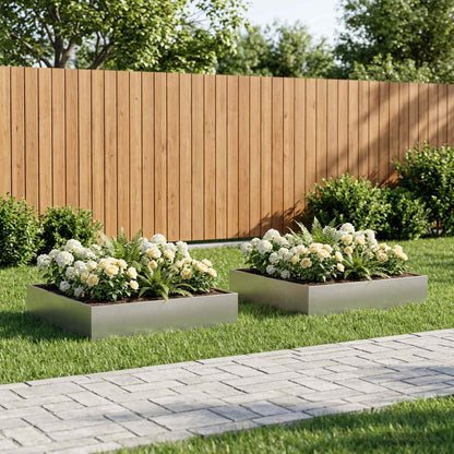 Vaso da giardino 2 pz Argento 80 x 80 x 20 cm Acciaio Inox