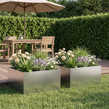 Vaso da giardino 2 pz Argento 40 x 40 x 30 cm Acciaio Inox