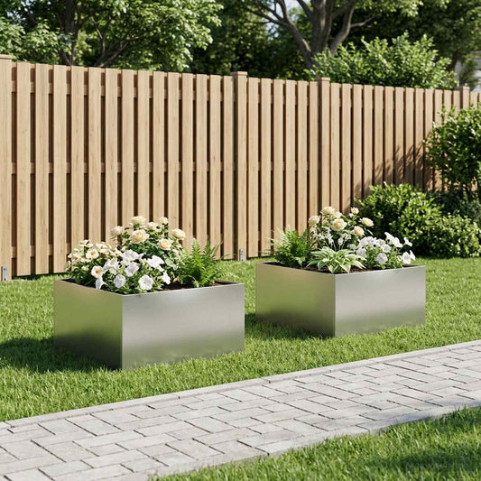 Vaso da giardino 2 pz Argento 80 x 80 x 40 cm Acciaio Inox - homemem39