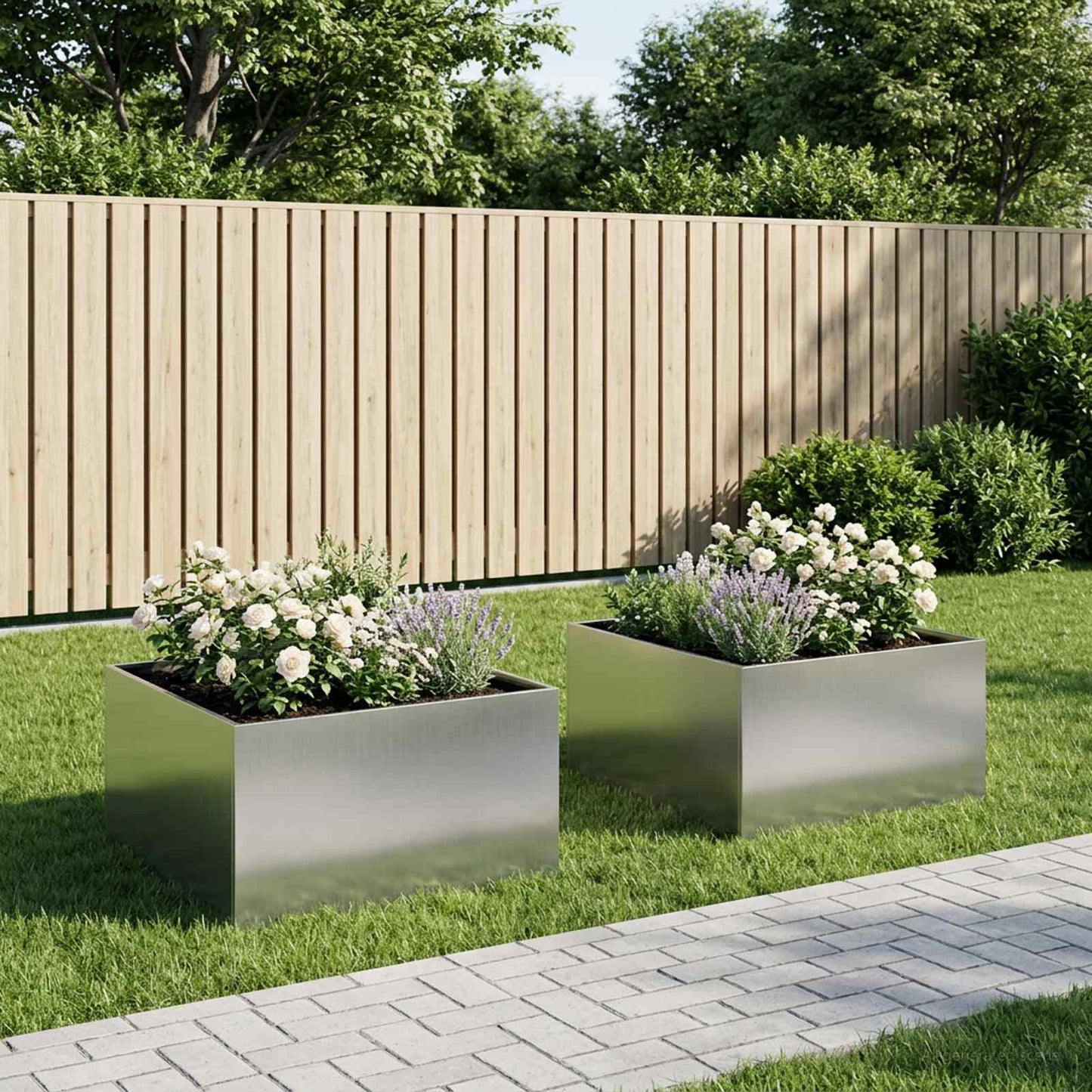Vaso da giardino 2 pz Argento 80 x 80 x 40 cm Acciaio zincato