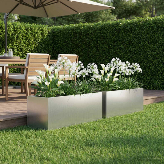 Vaso da giardino 2 pz Argento 40 x 20 x 20 cm Acciaio zincato | homemem39