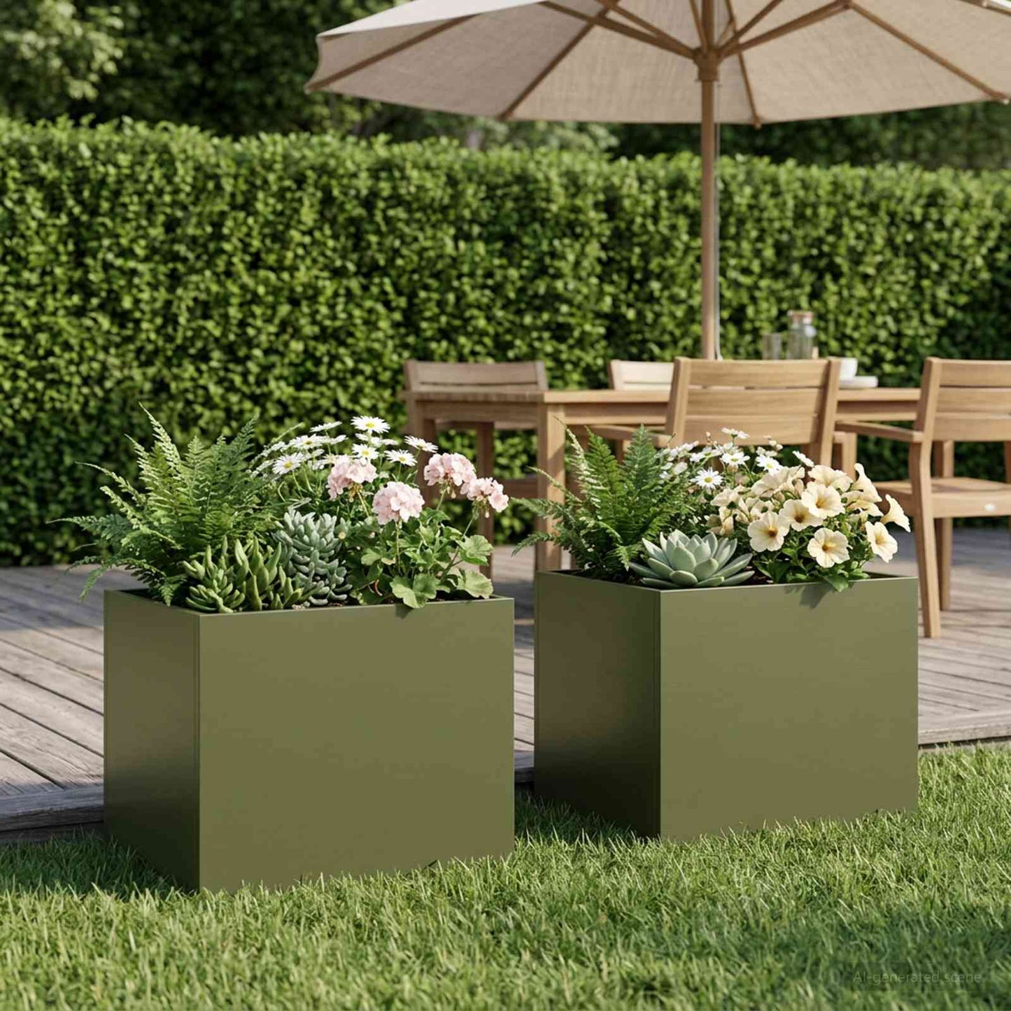 Vaso da giardino 2 pz Verde Oliva 40 x 30 x 30 cm | homemem39