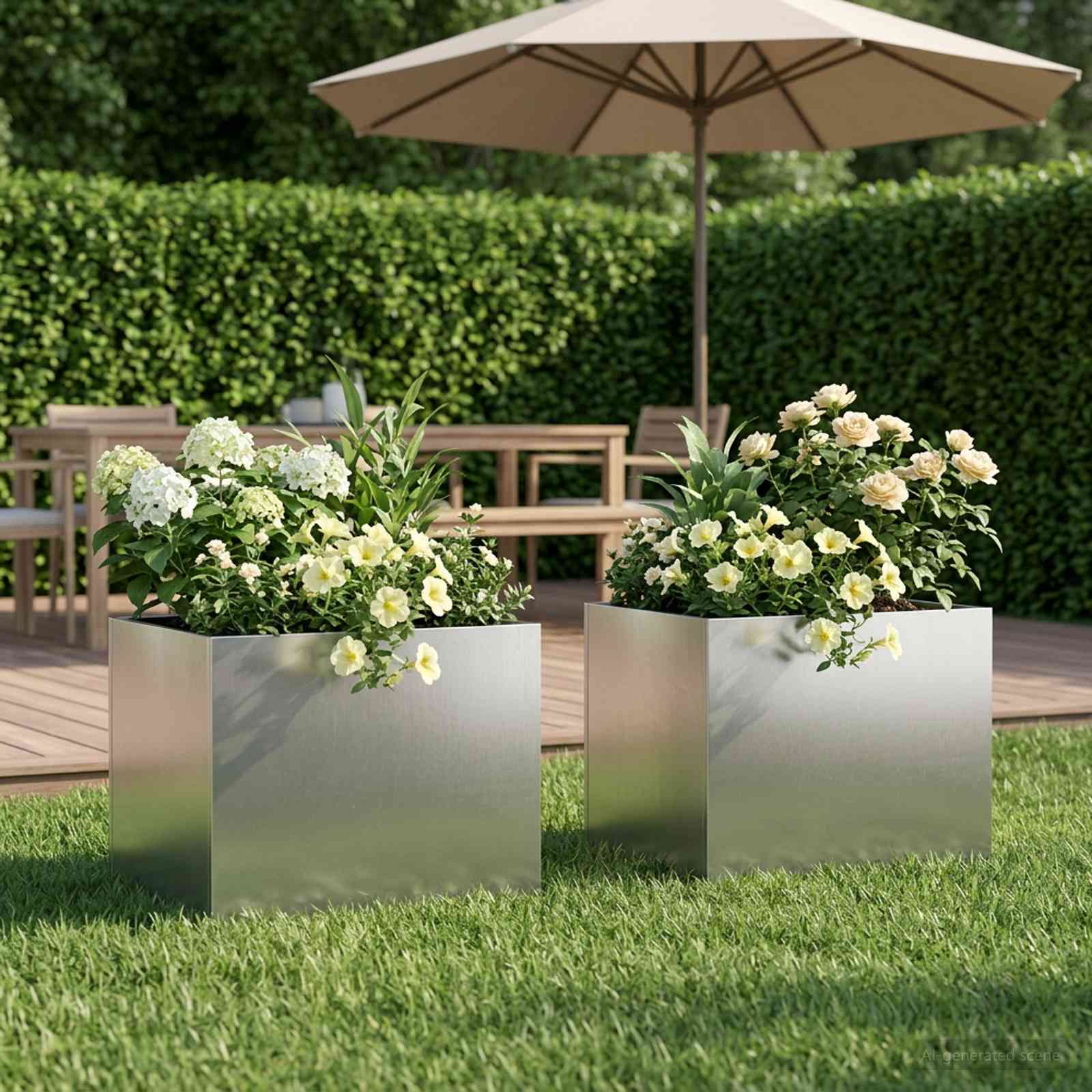 Vaso da giardino 2 pz Argento 40 x 30 x 30 cm Acciaio Inox | homemem39