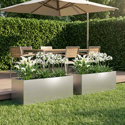 Vaso da giardino 2 pz Argento 80 x 30 x 30 cm Acciaio zincato | homemem39