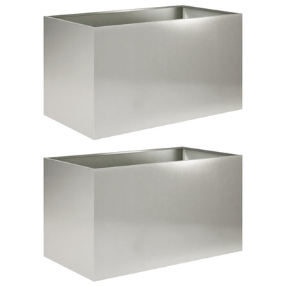 Vaso da giardino 2 pz Argento 100 x 50 x 50 cm Acciaio Inox