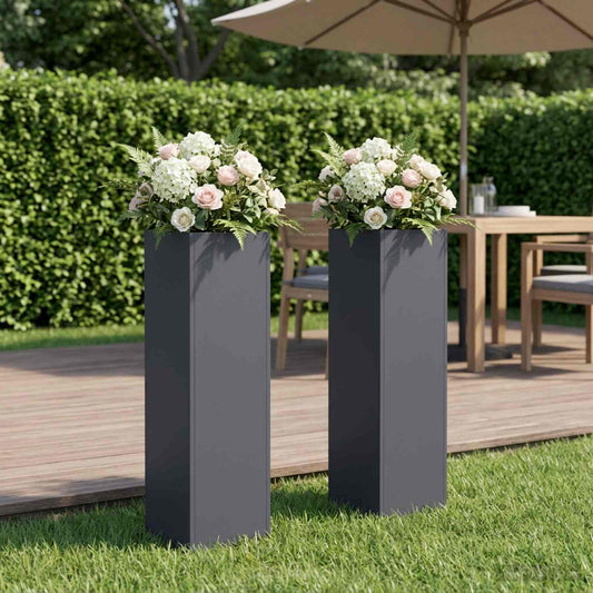 Vaso da giardino 2 pz Antracite 20 x 20 x 75 cm - homemem39