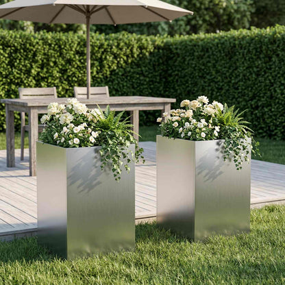 Vaso da giardino 2 pz Argento 30 x 30 x 50 cm Acciaio zincato