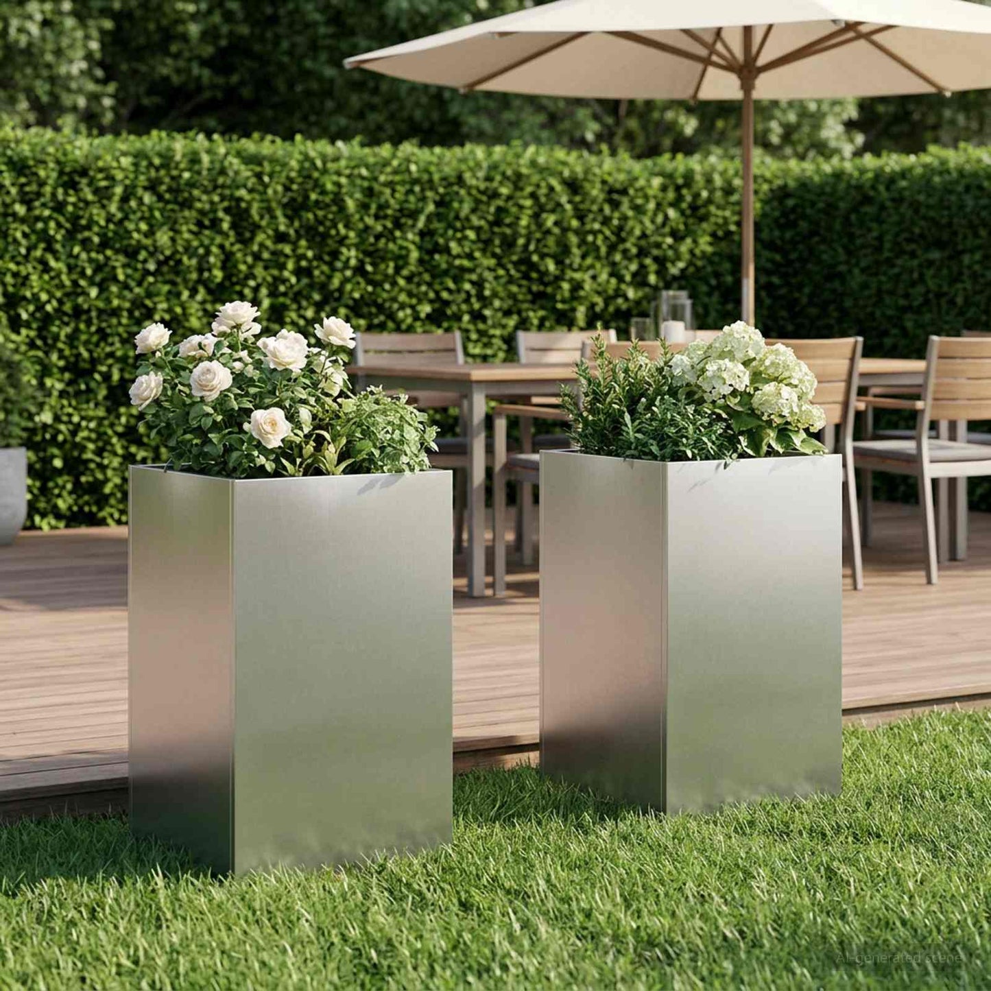 Vaso da giardino 2 pz Argento 40 x 40 x 50 cm Acciaio Inox