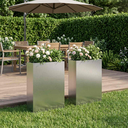 Vaso da giardino 2 pz Argento 40 x 20 x 75 cm Acciaio Inox | homemem39