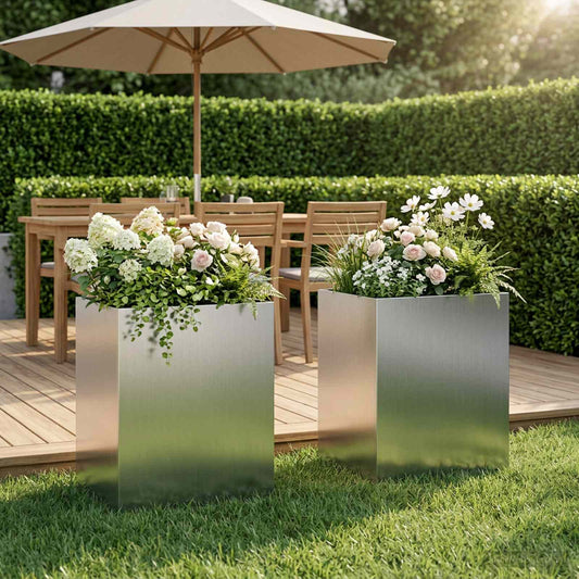 Vaso da giardino 2 pz Argento 40 x 30 x 40 cm Acciaio zincato