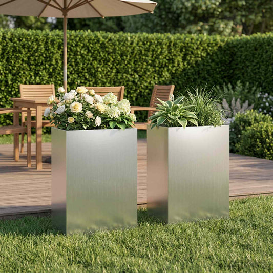 Vaso da giardino 2 pz Argento 40 x 30 x 75 cm Acciaio zincato | homemem39