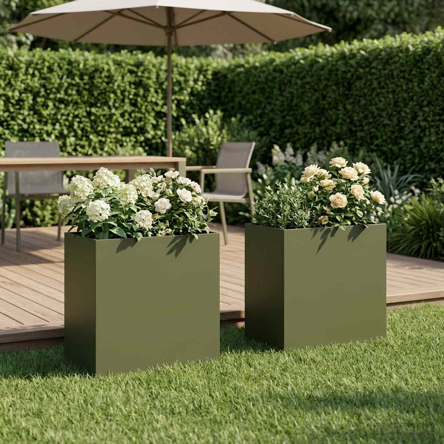 Vaso da giardino 2 pz Verde Oliva 50 x 30 x 40 cm