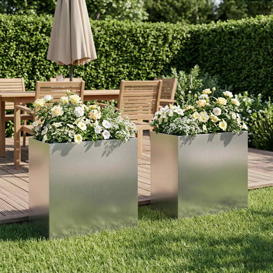 Vaso da giardino 2 pz Argento 50 x 30 x 50 cm Acciaio Inox | homemem39