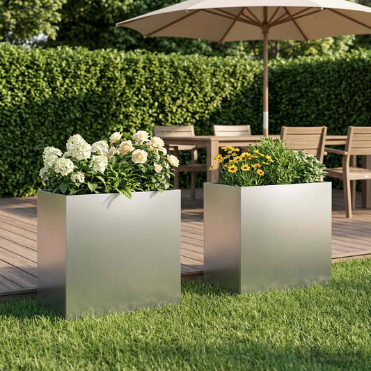 Vaso da giardino 2 pz Argento 50 x 30 x 50 cm Acciaio zincato | homemem39