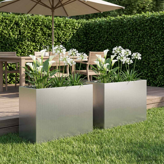 Vaso da giardino 2 pz Argento 60 x 30 x 50 cm Acciaio zincato | homemem39