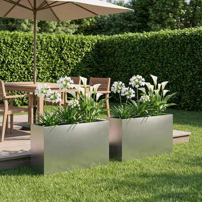 Vaso da giardino 2 pz Argento 80 x 30 x 50 cm Acciaio Inox