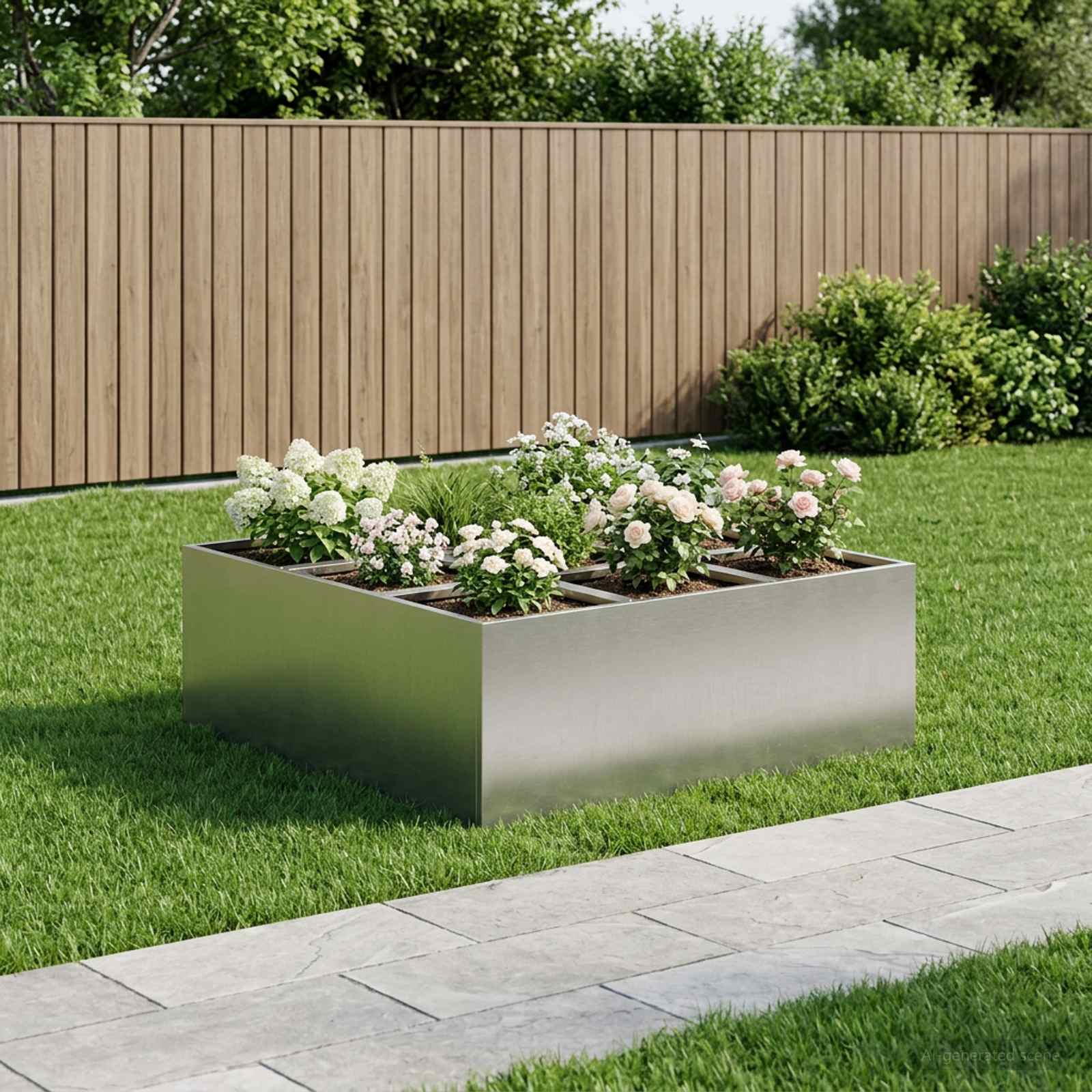 Vaso da giardino Argento 100 x 100 x 50 cm Acciaio Inox | homemem39