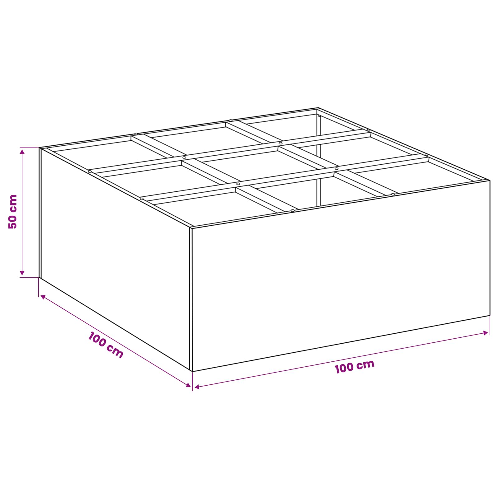 Vaso da giardino Argento 100 x 100 x 50 cm Acciaio zincato | homemem39