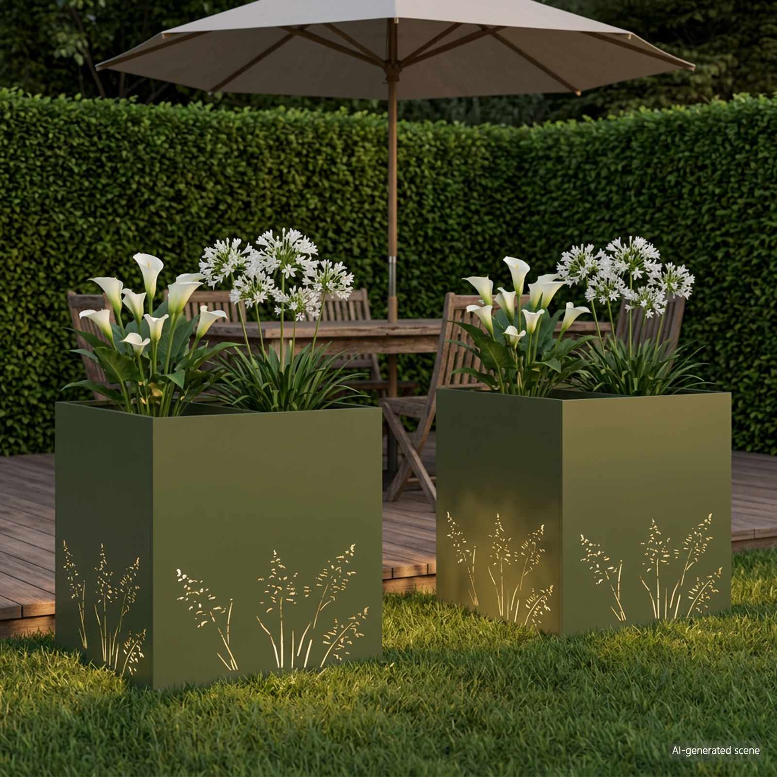 Vaso da giardino 2 pz Verde Oliva 50 x 50 x 49 cm | homemem39
