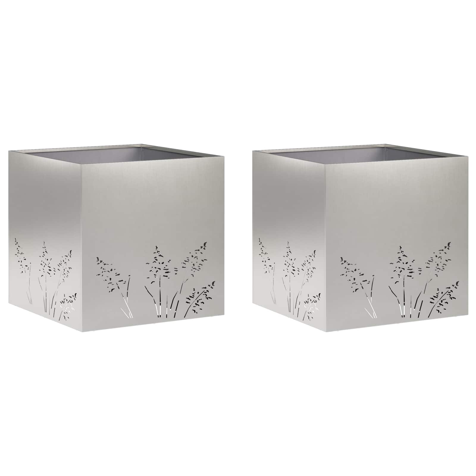 Vaso da giardino 2 pz Argento 50 x 50 x 49 cm Acciaio Inox | homemem39