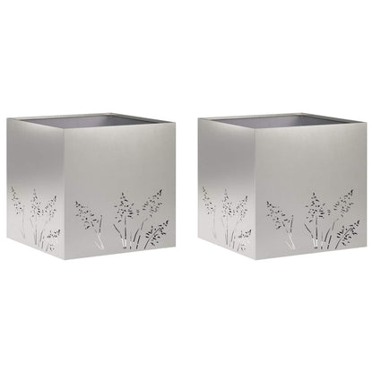 Vaso da giardino 2 pz Argento 50 x 50 x 49 cm Acciaio Inox | homemem39